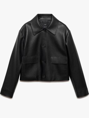 Mango Black Faux Leather Button-Front Jacket
